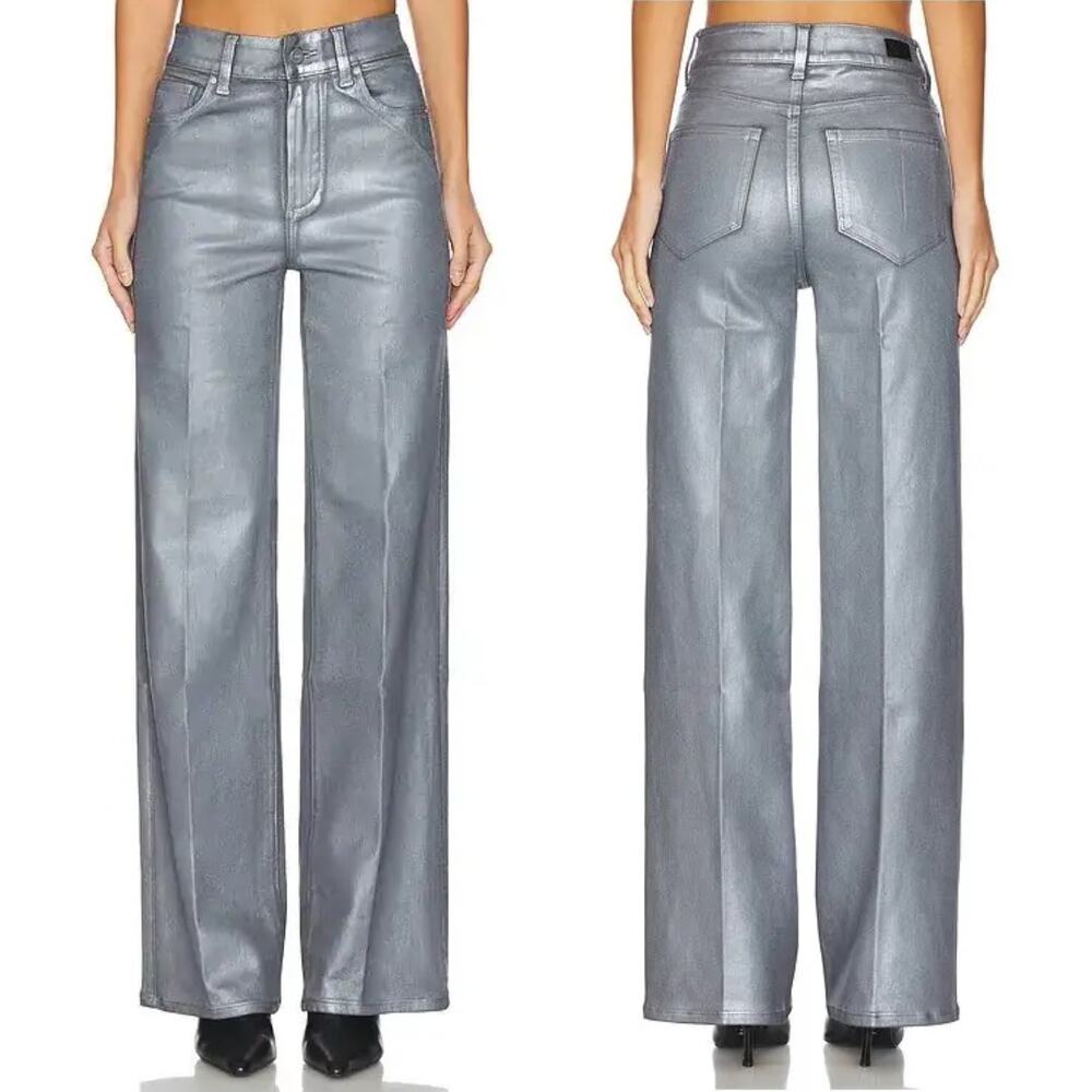 PAIGE Sasha High Rise Wide Leg Jeans Size 33 Waist 34 Silver Shimmer WB506 27.5